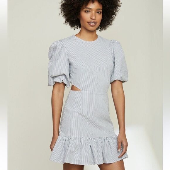 NWT Veronica Beard Iker Stripe Cotton-Blend Mini Dress Blue/White Size 6 - Picture 12 of 16